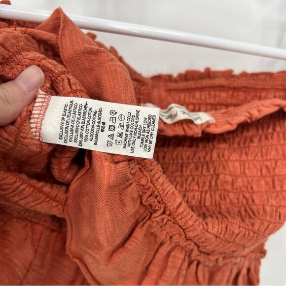 Free People We The Free Orange Smocked Ruffle Strapless Cropped Tube Top Small - Picture 6 of 6